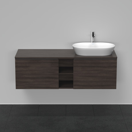 Тумба подвесная под раковину справа DURAVIT D-Neo DE4950R5353 1400 мм х 550 мм, с 2 выдвижными ящиками и открытой полкой, каштан тёмный