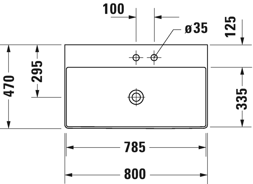 Раковина подвесная Duravit DuraSquare 2353800044 с тремя отверстиями под смеситель, без перелива, белая