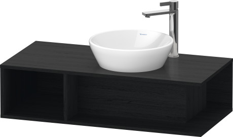 Тумба подвесная под раковину справа DURAVIT D-Neo DE493901616 1000 мм х 480 мм, с открытой боковой полкой слева и консолью, чёрный дуб