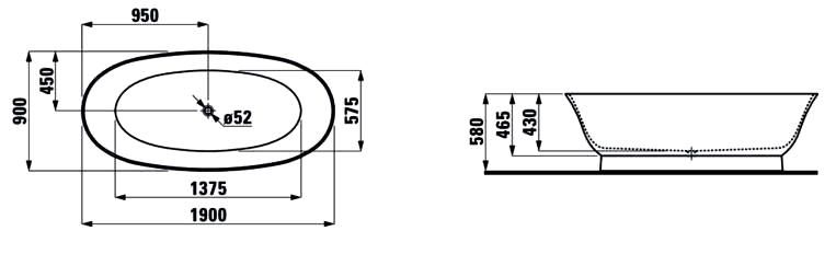 Свободностоящая  ванна  Laufen   New Classic  2.2085.2.000.000.1,  190х90 см, из материала  Sentec, белая