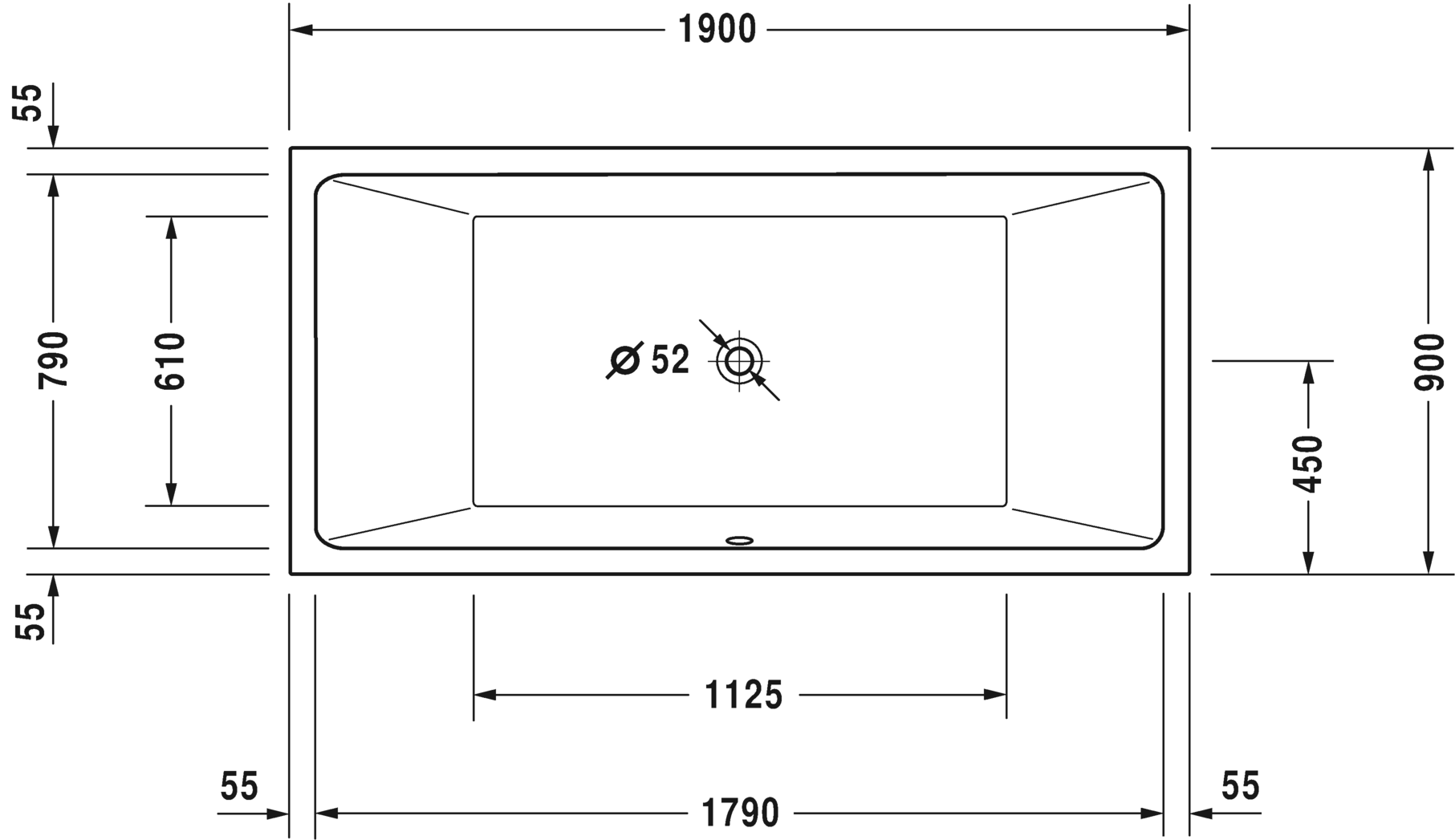 Акриловая ванна Duravit Vero Air 700414000000000 1900 х 900 c двумя наклонами для спины, встраиваемая версия, белая