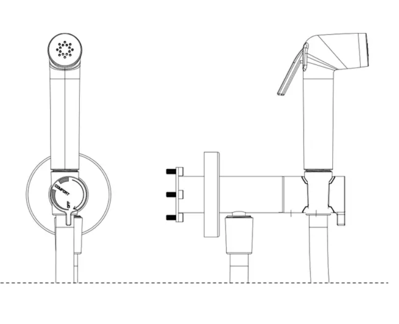 Гигиенический душ внешняя часть ALMAR SHUT OFF E136009.HB со смесителем, шлангом и лейкой, цвет High Brass