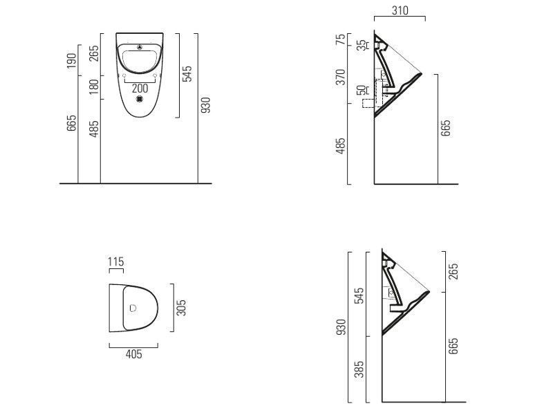 Писсуар подвесной безободковый GSI COMMUNITY 769526 300 мм х 300 мм, для крепежа FISRО, чёрный  матовый Ardesia