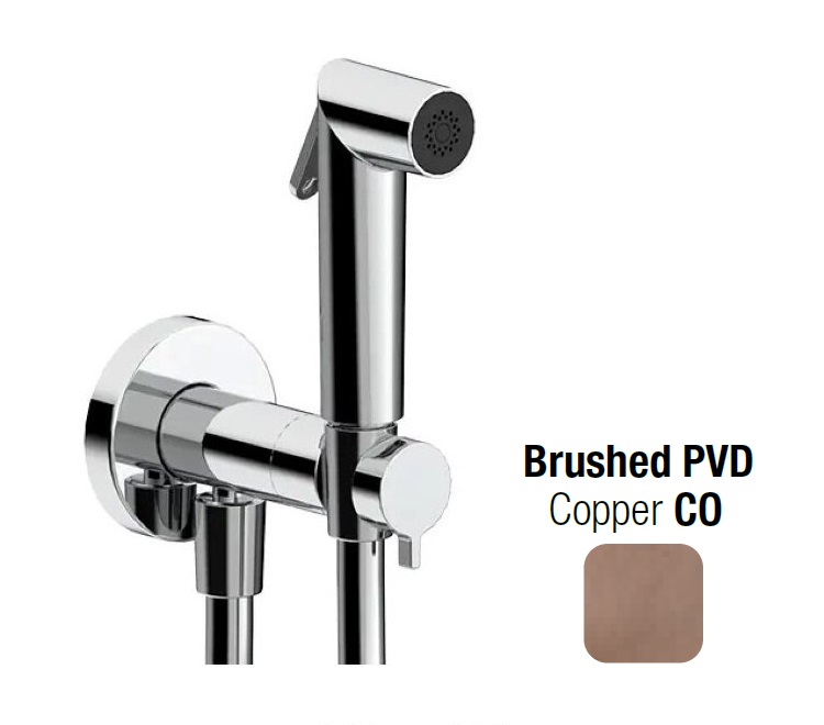 Гигиенический душ  ALMAR  SHUT OFF   E136013.CO   внешняя часть: смеситель  с прогрессивным картриджем, шланг 120 см,  лейка Athena,  латунь, PVD Brushed Copper