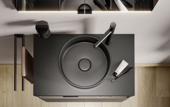 Тумба под раковину KEUCO STAGELINE 32865 970000 490 мм х 800 мм х 549 мм, с 1 выдвижным ящиком, с отверстием под смеситель справа, с сифоном, вулканит/вулканит