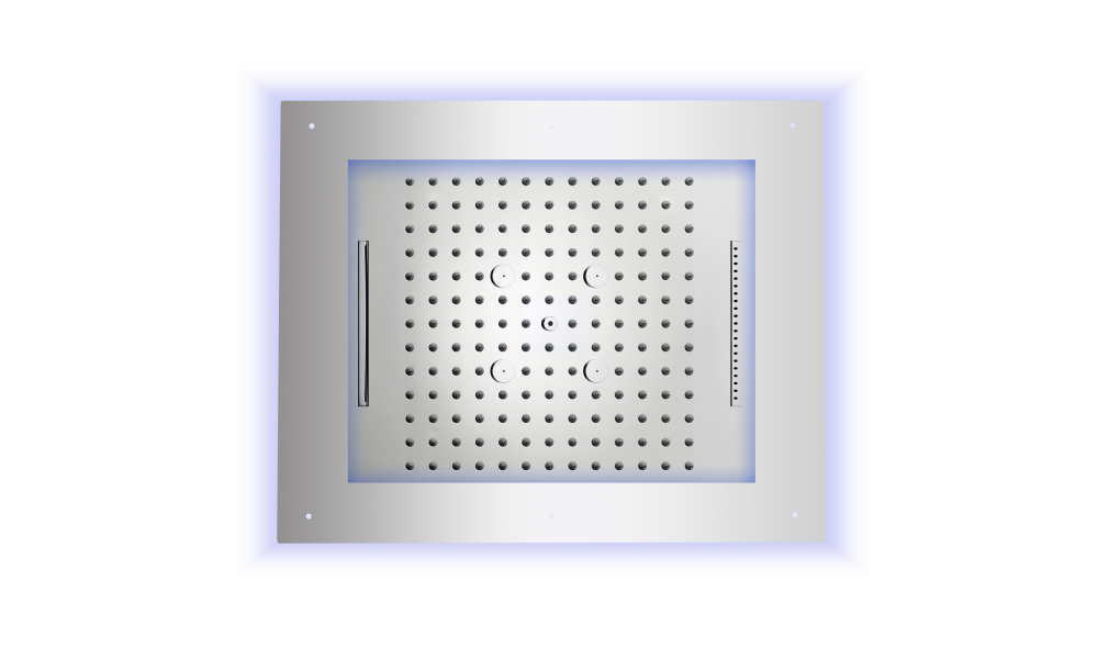 Верхний душ с накладной рамой и хромотерапией для подвесного потолка BOSSINI FRAME/4 RGB HI0928.030 600 мм х 500 мм, с 4 режимами струи, Хром