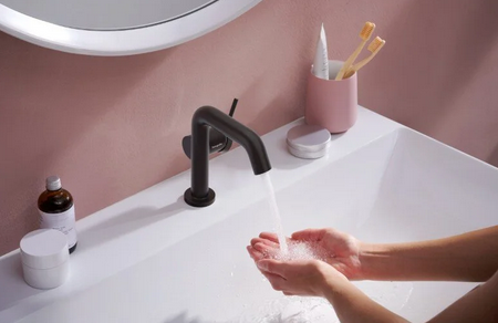 Однорычажный смеситель для раковины Hansgrohe Tecturis S 73320670 со сливным гарнитуром Push-Open, цвет Чёрный матовый