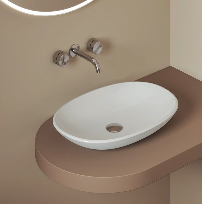 Раковина накладная овальная ARTCERAM LA FONTANA LFL001 01 00 600 мм х 420 мм, без отверстия под смеситель, без перелива, белый глянцевый