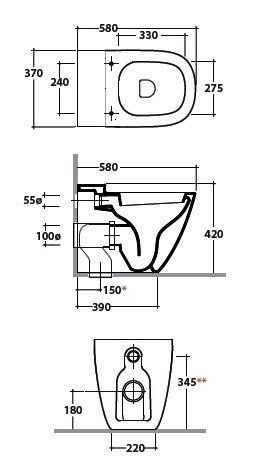 Унитаз приставной GLOBO STOCKHOLM LA001BI 370 мм х 580 мм, выуск Vario, с креплением, белый глянцевый