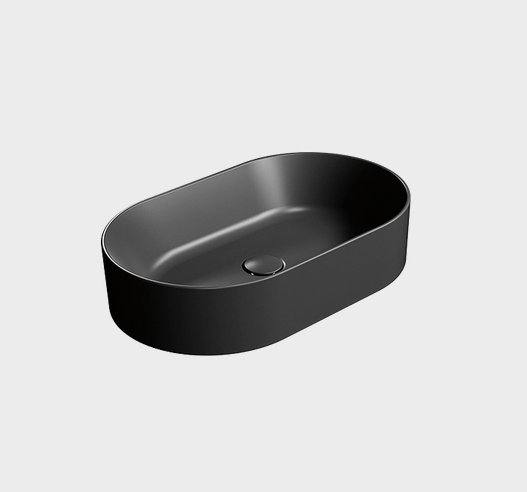 Раковина накладная GSI KUBE X 9458PVC26 600 мм х 370 мм, без отверстия под смеситель, без перелива, с донным клапаном, цвет Чёрный матовый Ardesia
