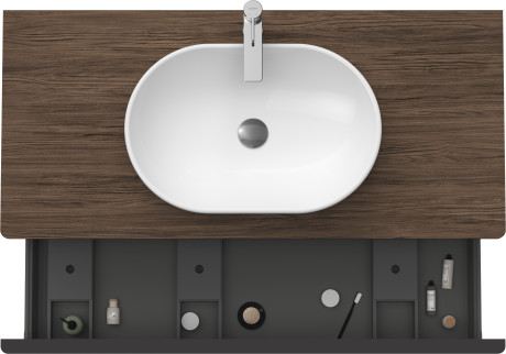 Тумба подвесная под раковину DURAVIT D-Neo DE494902121 1200 мм х 550 мм, с 1 выдвижным ящиком и консолью, орех тёмный