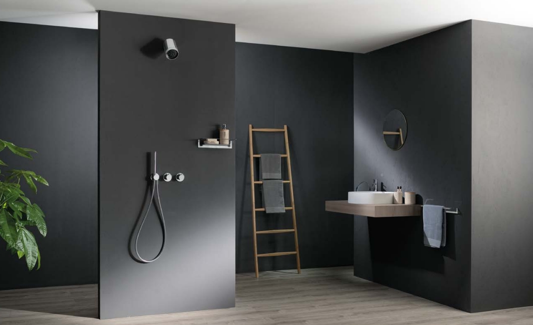 Настенный верхний душ с держателем ALMAR Beam Multijet E044286.MB 100 мм, с круглым и квадратным отражателями, цвет Чёрный матовый