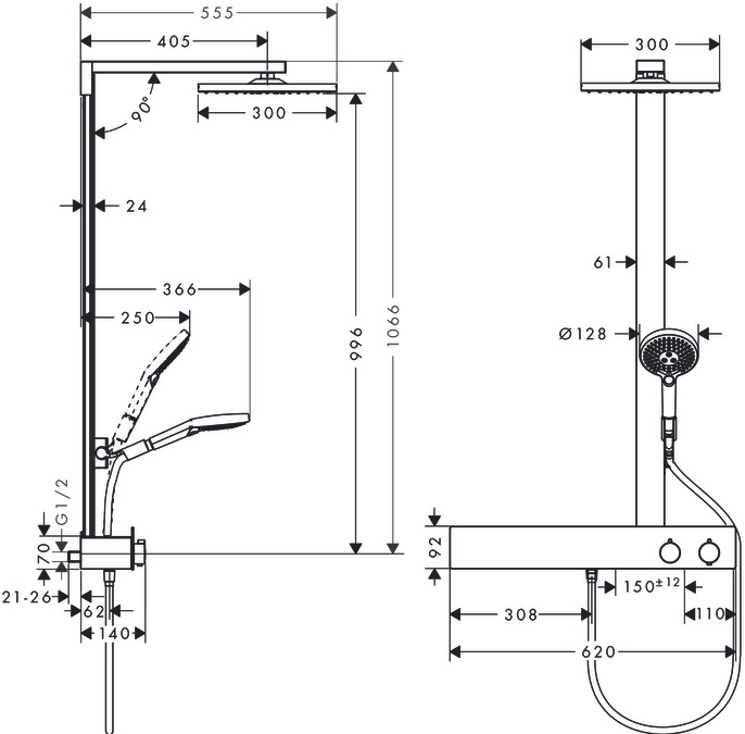 Душевой комплект Hansgrohe Raindance E 27363000 Showerpipe 300 1jet с ShowerTablet 600 хром