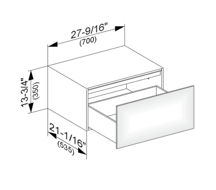 Тумба боковая подвесная KEUCO EDITION 11 31322 270100 с одним выдвижным фронтом, с внутренней светодиодной подсветкой, корпус матовый лак/фасад матовое стекло, белая