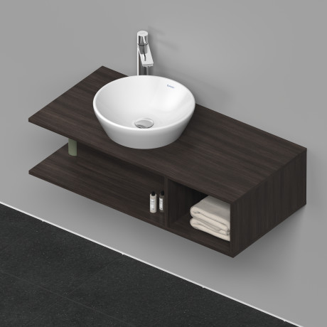 Тумба подвесная под раковину слева DURAVIT D-Neo DE491905353 1000 мм х 480 мм, с открытой боковой полкой справа и консолью, каштан тёмный