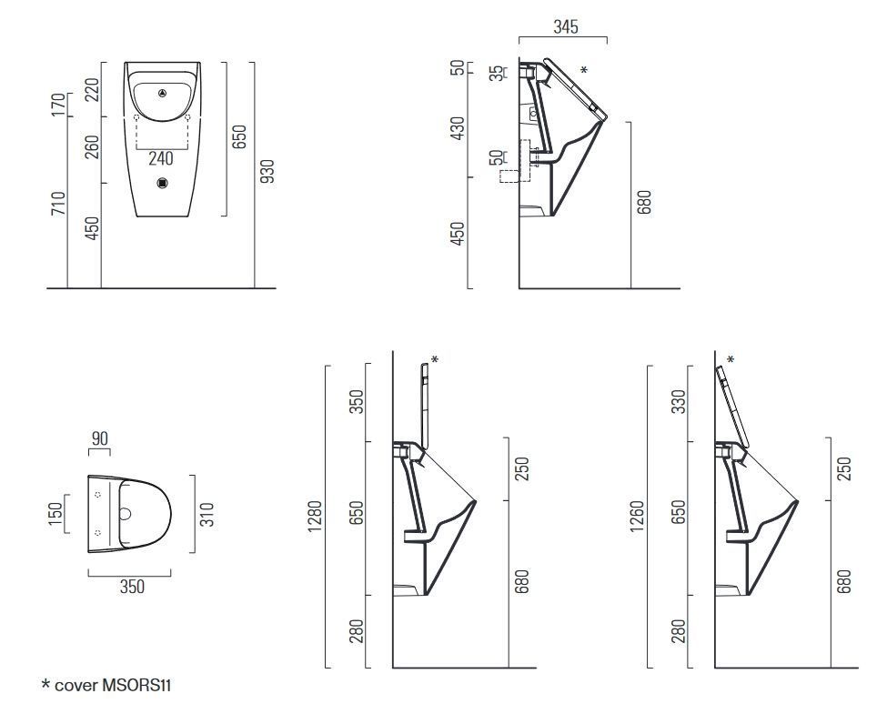 Писсуар безободковый GSI COMMUNITY 909809 скрытый подвод воды, для крышки MSORS09, для крепежа FISRO, цвет Белый матовый