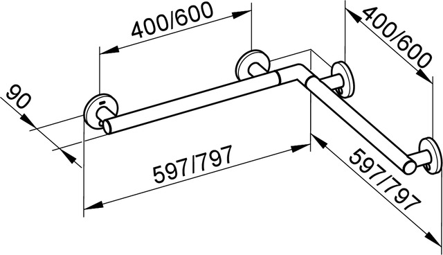 Поручень вдоль стены 597 мм и штанга для душа 797 мм KEUCO PLAN CARE 34911 174600 Aлюминий анодированный/Xром