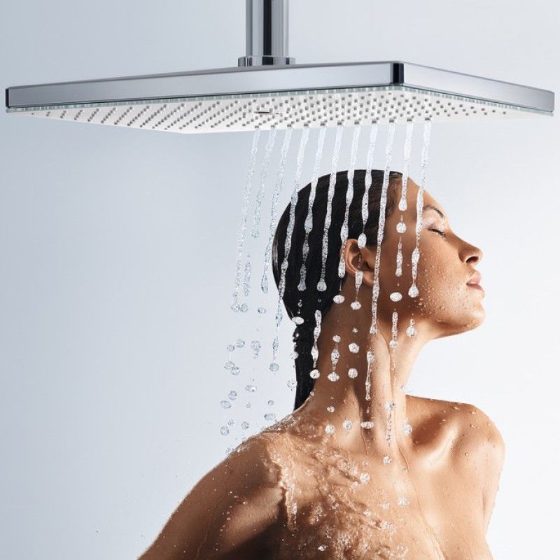 Верхний душ с потолочным держателем Hansgrohe Rainmaker Select 460 1jet 4014400 с EcoSmart, Хром/Белый