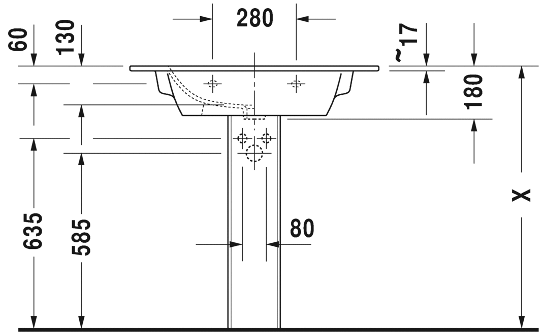 Раковина Duravit Me by Starck 2336830030 с 3 отверстиями под смеситель, с переливом,  белая