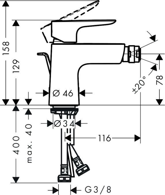 Смеситель для биде Hansgrohe Talis E 71720140 с донным клапаном, шлифованная бронза