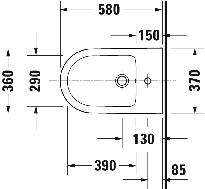 Напольное биде Duravit D-Neo 370 мм х 580 мм, c отверстием под смеситель, с переливом, с креплением, белое