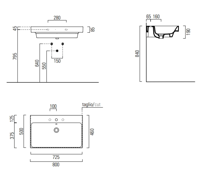 Раковина накладная/подвесная GSI NUBES 9622111 800 мм х 500 мм, с отверстием под смеситель, с переливом, белая глянцевая