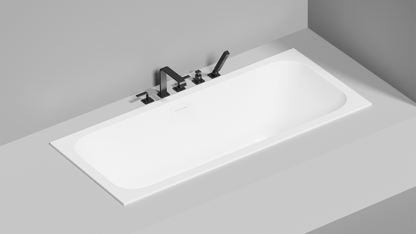Встраиваемая прямоугольная ванна SALINI ORLANDA AXIS KIT 103323M 750х1700х600 мм, с регулируемыми ножками, из S-Stone, слив-перелив, сифон, донный клапан, цвет Белый матовый