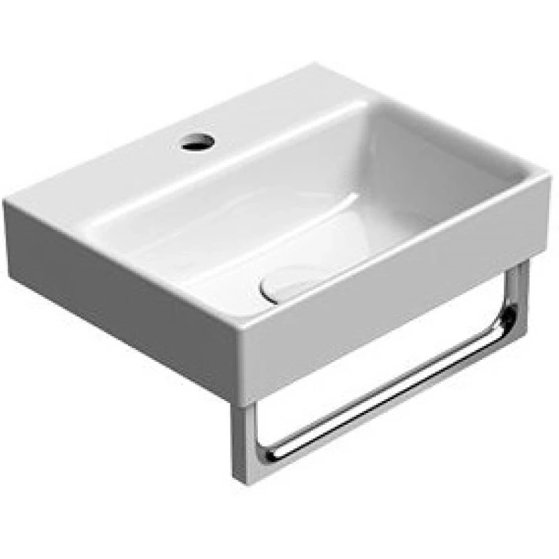 Раковина накладная/подвесная GSI NUBES 9684111 400 мм х 320 мм, с отверстием под смеситель, без перелива, с площадкой, белая глянцевая