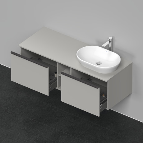 Тумба подвесная под раковину справа DURAVIT D-Neo DE4950R0707 1400 мм х 550 мм, с 2 выдвижными ящиками и открытой полкой, серо-коричневый матовый