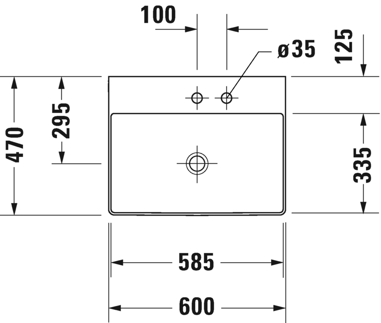 Раковина подвесная Duravit DuraSquare 2353600073 с тремя отверстиями под смеситель, без перелива, белая