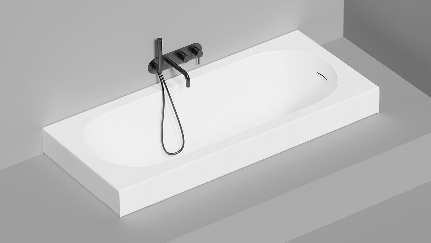 Встраиваемая ванна с овальной чашей SALINI ORNELLA KIT 102421M 745х1690х600 мм, S-Stone, регулируемые ножки, донный клапан "Click-Clack", сифон, интегрированный слив-перелив, цвет Белый матовый