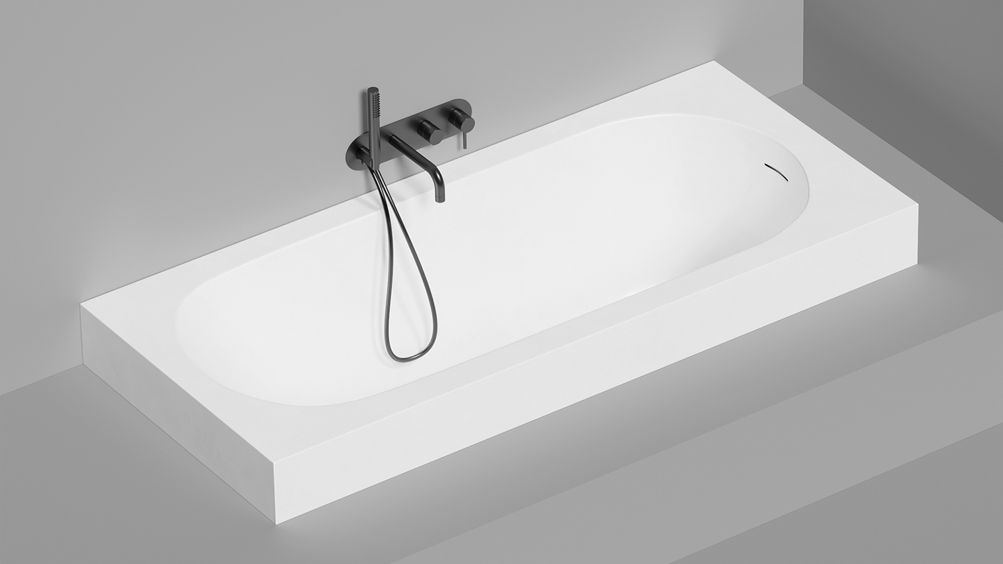 Встраиваемая овальная ванна SALINI ORNELLA KIT 102412M 800х1800х600 мм, с регулируемыми ножками, из S-Sense, слив-перелив, сифон, донный клапан, цвет Белый матовый