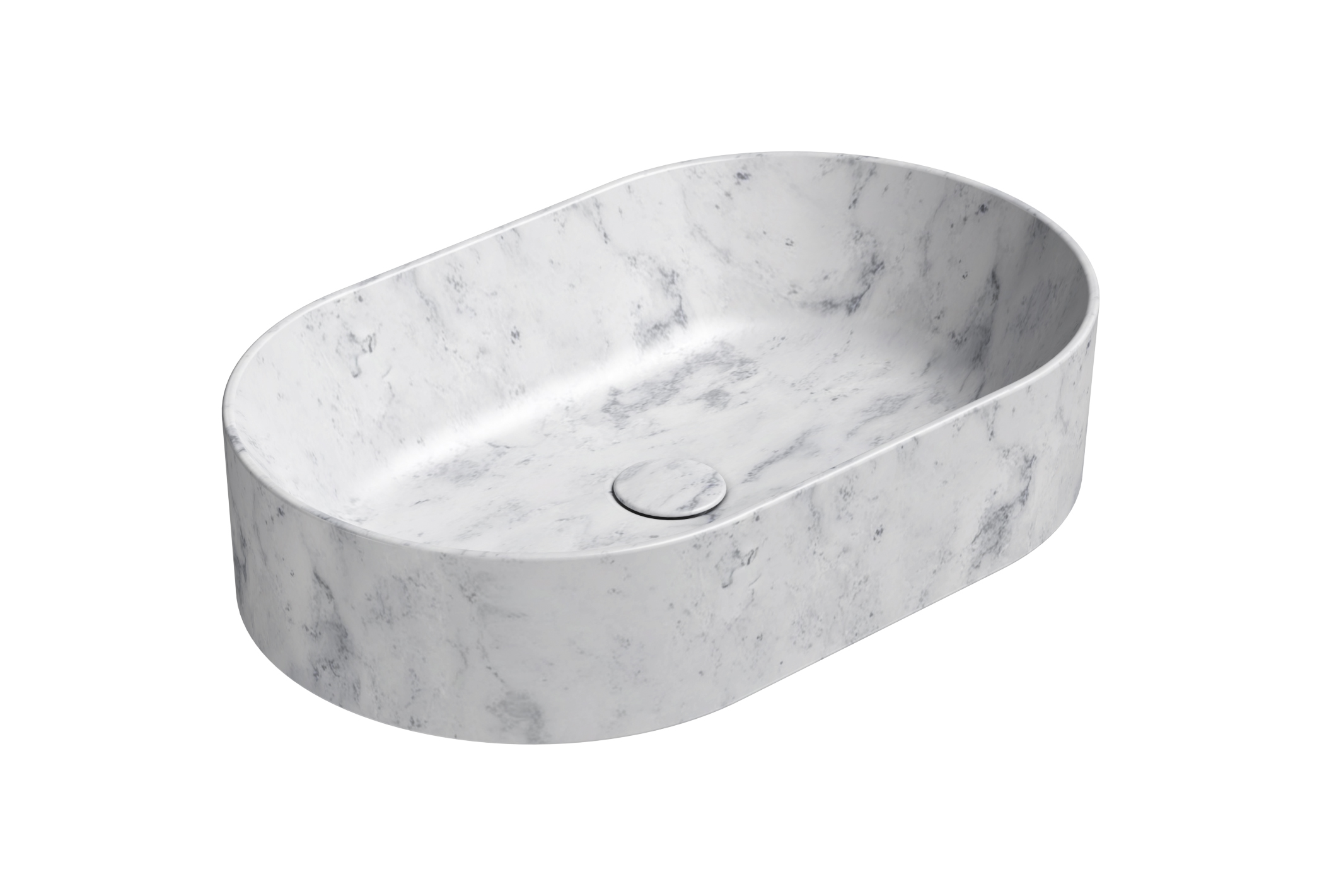 Раковина накладная овальная GSI AltaCeramica AC30535 600×370 мм, без отверстия под смеситель, цвет под белый мрамор Marbled white