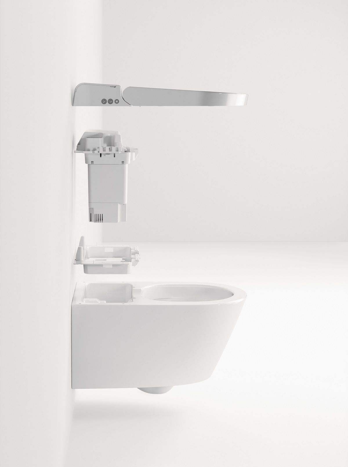 Подвесной умный безободковый унитаз GSI WClean 7418K09 590х375 мм, с модулем электронного биде и сиденьем Soft-Close, цвет Белый матовый