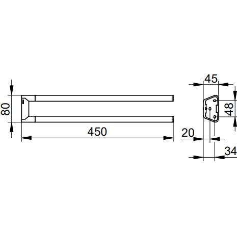 Полотенцедержатель двойной неповоротный KEUCO COLLECTION REVA 12818 370000 450 мм, чёрный матовый
