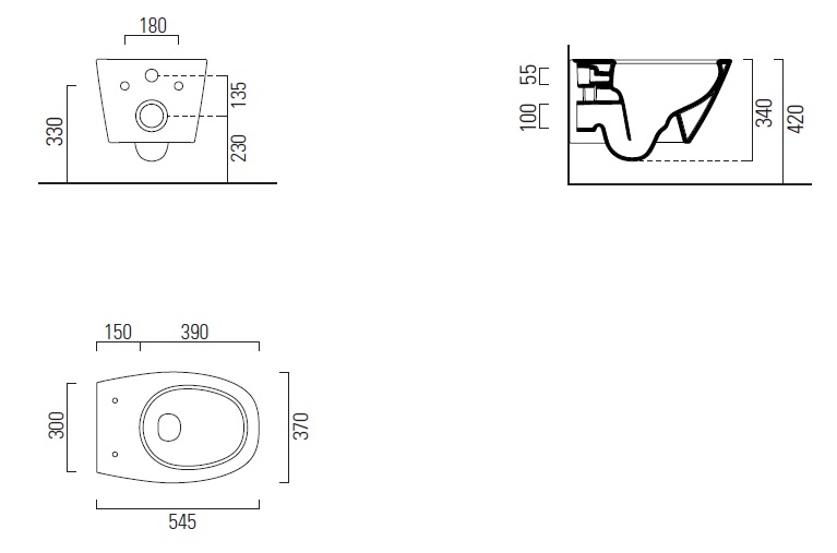 Унитаз подвесной безободковый GSI MODO+ 8415FR426 540 мм х 370 мм, с Swirlflush, с креплением, цвет Чёрный матовый Ardesia (старый артикул  841526  / 8415FR226)