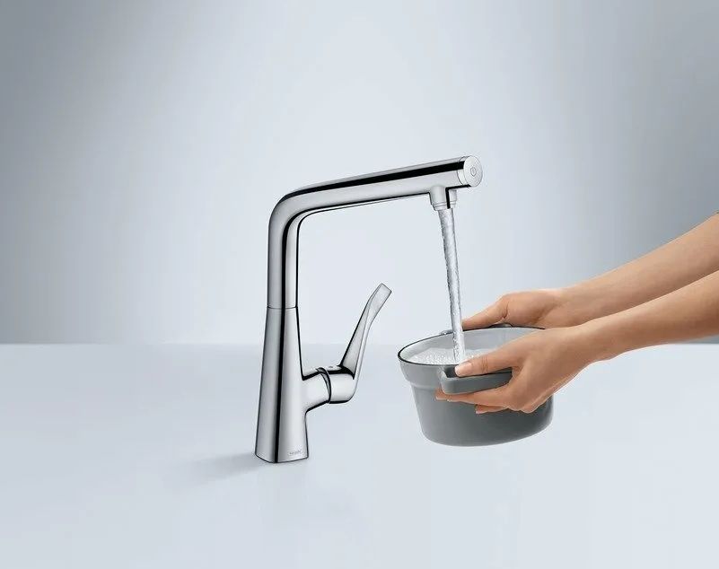 Однорычажный смеситель для кухни 1jet HANSGROHE Metris M71 14822800 320 мм, цвет Под сталь