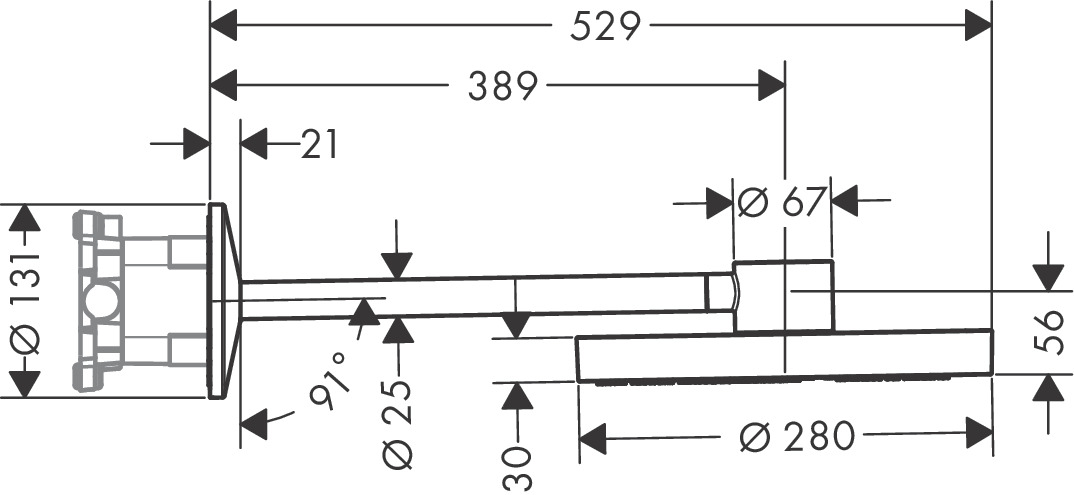 Верхний душ 280 2jet AXOR One 48492670 с держателем, чёрный матовый
