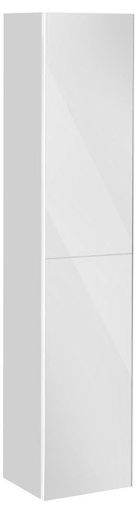 Высокий шкаф-пенал с корзиной Keuco Royal Reflex 34031 210001 350x1670x335 мм 1 дверь петли слева корпус белый глянец фасад белое стекло