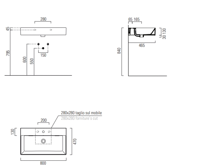 Раковина накладная/подвесная GSI KUBE X 9422111 800 мм х 470 мм, с 1 отверстием под смеситель, с переливом, без крепежа, белая глянцевая