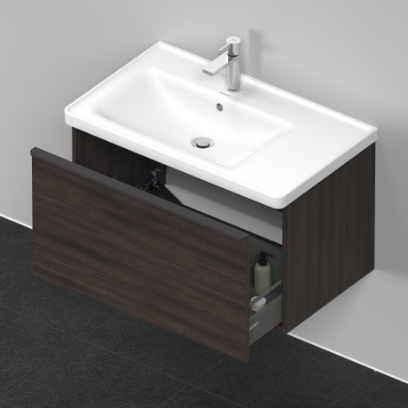 Тумба подвесная под раковину DURAVIT D-Neo DE425505353 784 мм х 452 мм, с одним выдвижным ящиком, каштан тёмный