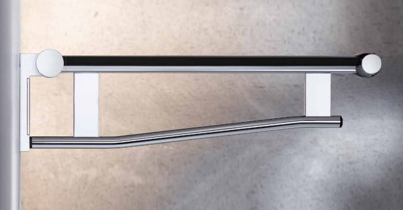 Настенный складной поручень для туалета KEUCO PLAN CARE 34902 010651 откидывается наверх, с ограничением хода, хром/белый