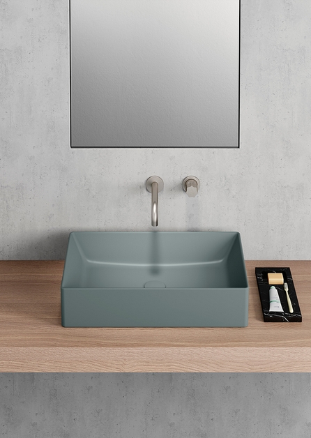 Раковина накладная прямоугольная GSI KUBE X 945304 600 мм х 370 мм, без отверстия под смеситель, без перелива, цвет Agave Matte