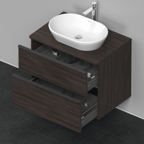 Тумба подвесная под раковину DURAVIT D-Neo DE496705353 800 мм х 550 мм, с консолью, с двумя выдвижными ящиками, каштан тёмный