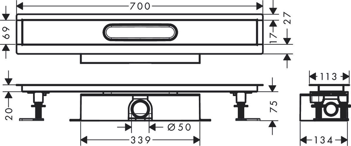 Универсальный полный монтажный набор HANSGROHE RainDrain uBox Universal  56023180 700 мм, для стандартной установки линейного слива