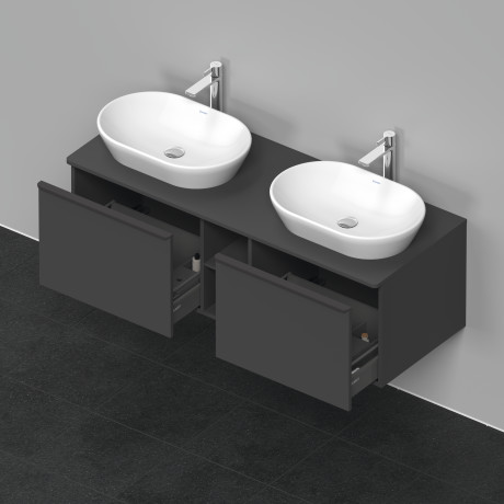 Тумба подвесная под две раковины DURAVIT D-Neo DE4950B4949 1400 мм х 550 мм, с 2 выдвижными ящиками и открытой полкой, графит матовый