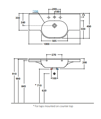 Раковина подвесная GLOBO MODE ME100BI 1000 мм х 490 мм х 200 мм, c отверстием под смеситель, с переливом, белая глянцевая