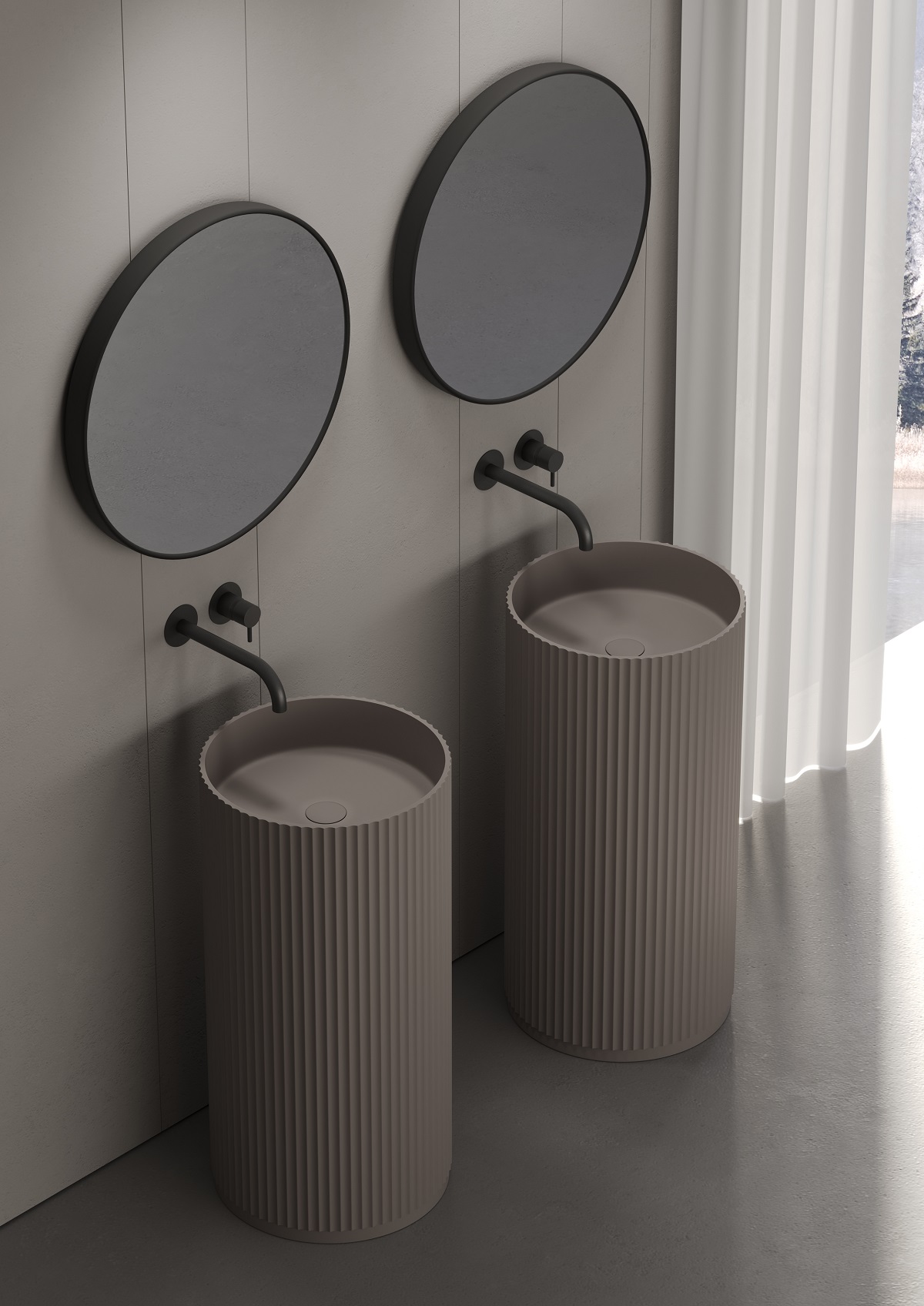 Раковина круглая напольная из композита DEA DESIGN Pedestal Basin DD2803 450 3, размер 450 мм х 450 мм х 900 мм, с донным клапаном, цвет Серый Grey №3