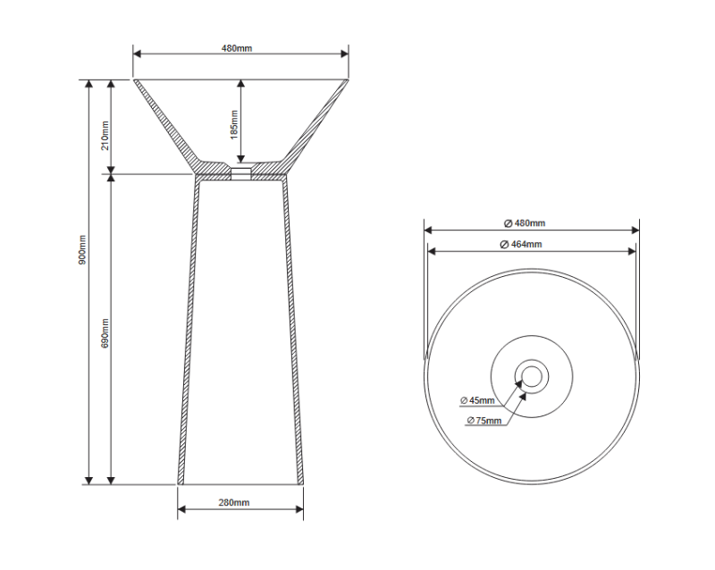 Раковина напольная DEA DESIGN Pedestal Basin DD2022 480 R1 480 мм х 480 мм х 900 мм, с донным клапаном, цвет Sunset R1