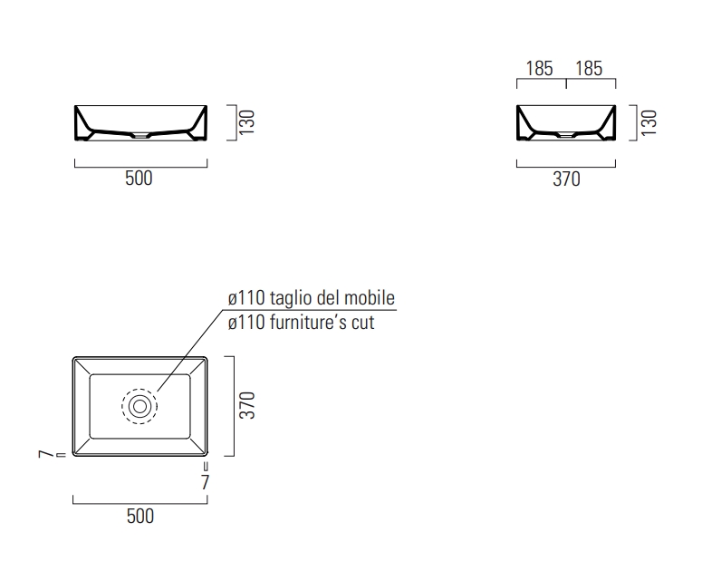 Раковина накладная прямоугольная GSI KUBE X 942904 500 мм х 370 мм, без отверстия под смеситель, без перелива, цвет Agave Matte